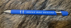 ADGAS pen with stylus with blue barrel