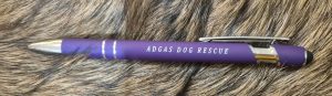 ADGAS pen with stylus with purple barrel